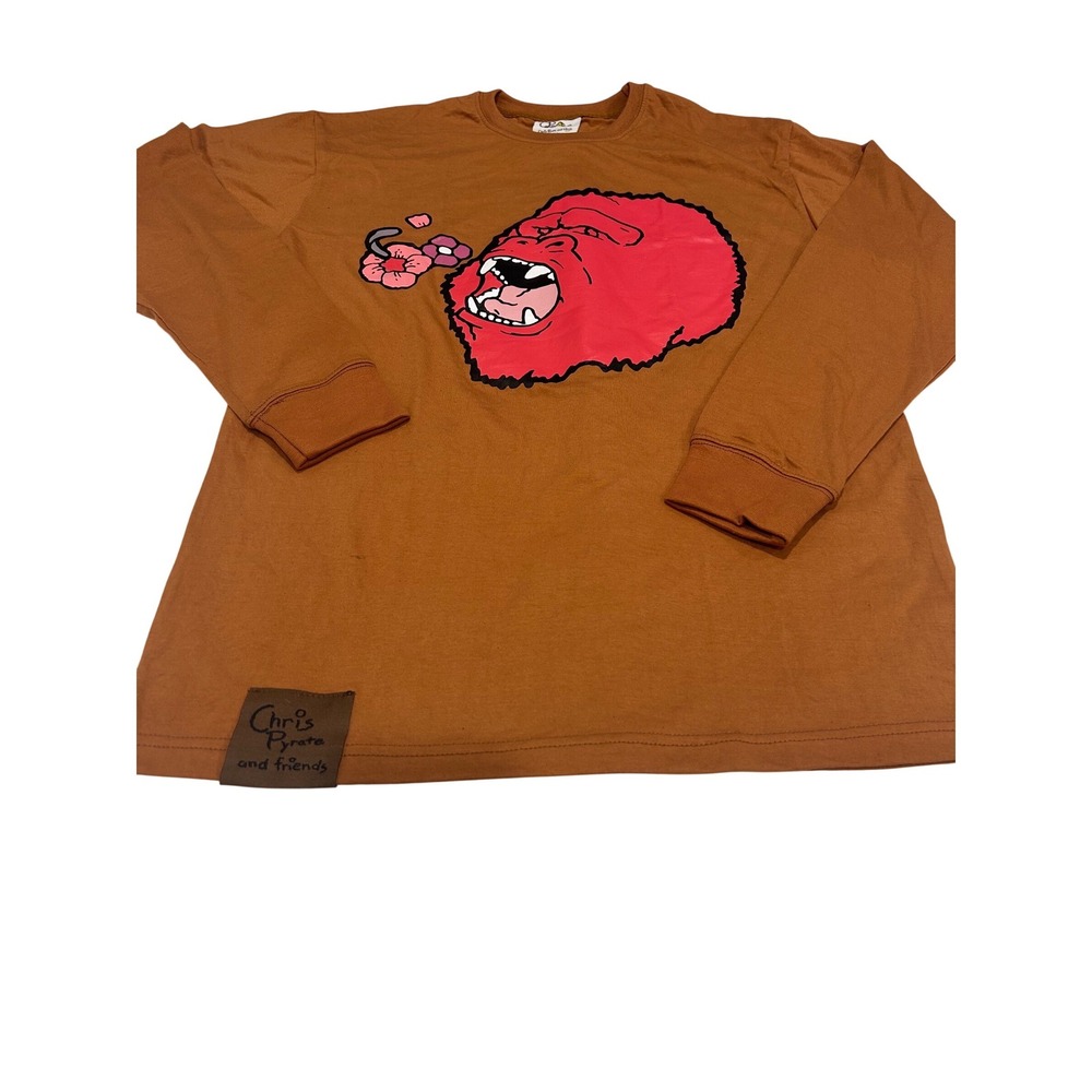 Chris Pyrate‎ and Friends Gorilla Flower Long Sleeve T Shirt Brown Size L 
(828)
